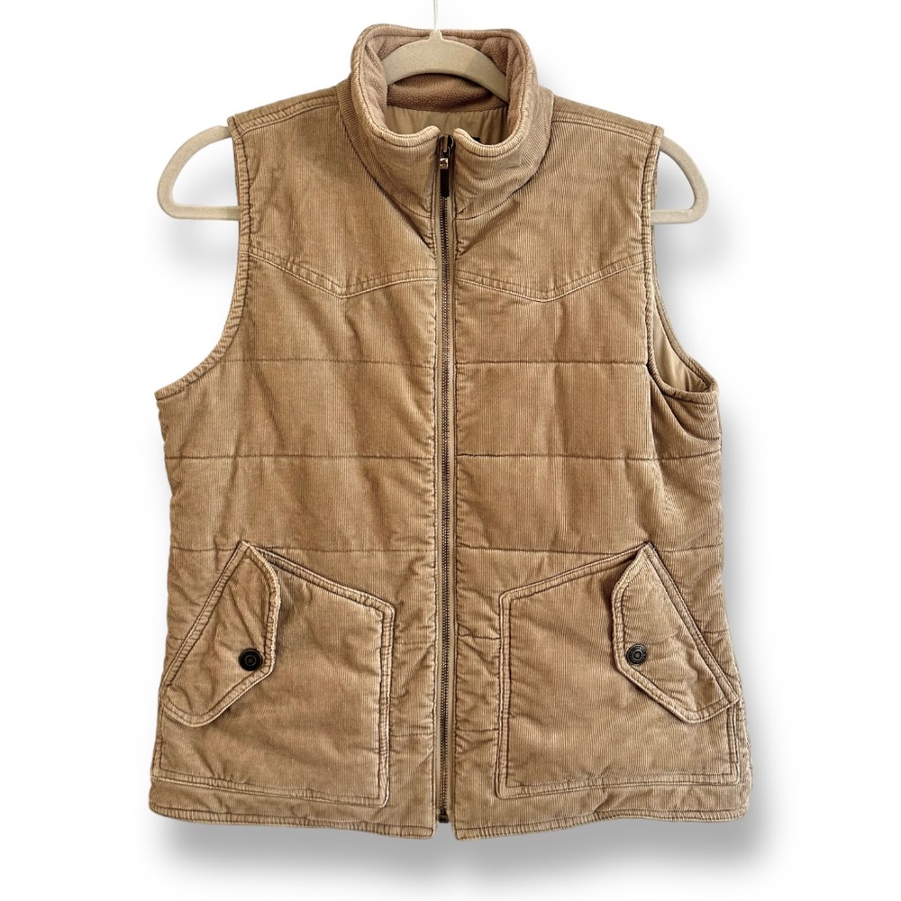VTG Ralph Lauren Corduroy Fleece Lined Vest Womens Sz Small Khaki Tan